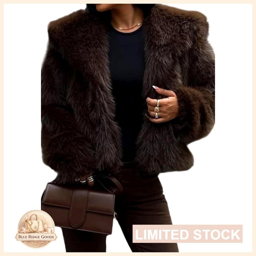 Faux Fur Coat Cropped Trench Style Open Front Winter Jacket